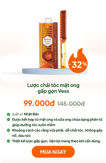 Lược chải tóc mật ong dưỡng suôn mềm gấp gọn Vess 18.5cm