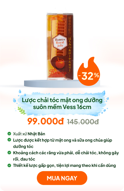 Lược chải tóc mật ong dưỡng suôn mềm gấp gọn Vess 18.5cm