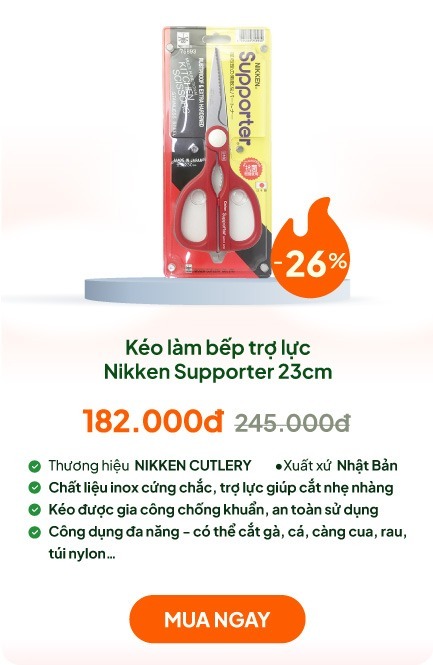 Kéo làm bếp Nhật Bản kháng khuẩn, trợ lực cắt Nikken Supporter 23cm