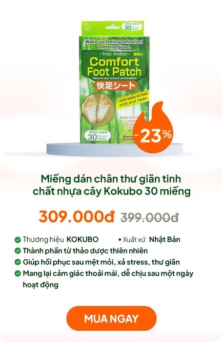 Miếng dán chân thư giãn giảm mỏi mệt Kokubo Tinh chất nhựa cây 30 miếng
