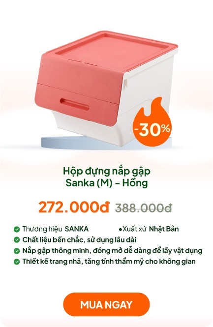 Hộp đựng nắp gập Sanka 38.5x46x31cm (M) - Hồng