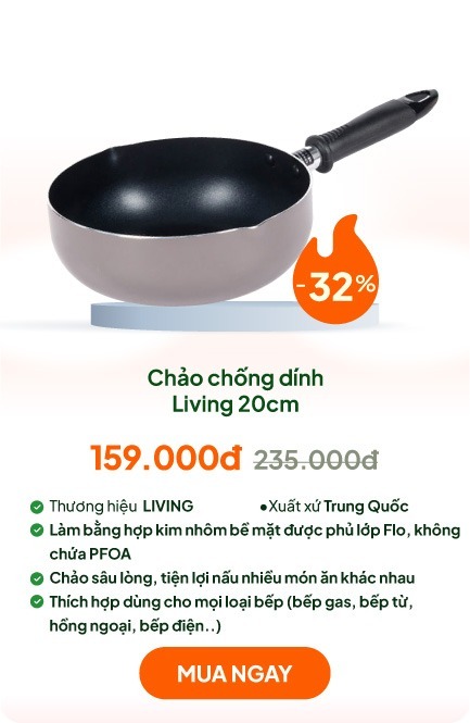 Chảo chống dính Living 20cm Sâu lòng, dùng được bếp từ