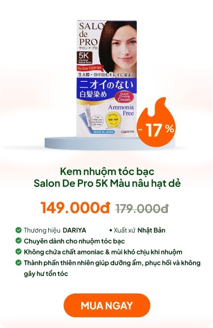 Kem nhuộm tóc bạc Nhật Bản không mùi Salon De Pro 5K Màu nâu hạt dẻ tự nhiên