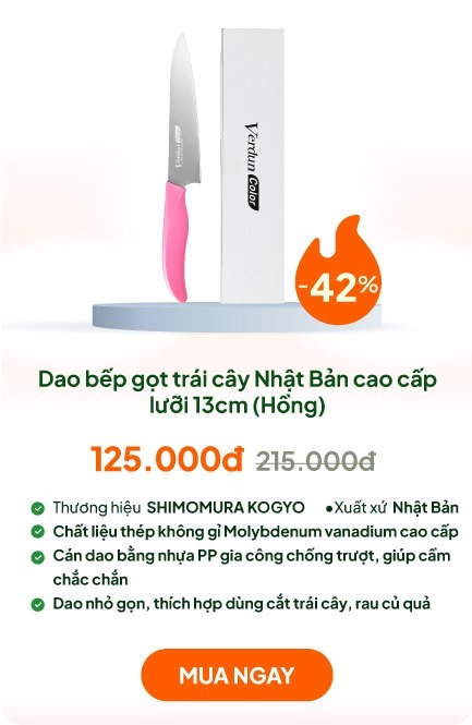 Dao bếp gọt trái cây Nhật Bản thép Molybdenum cao cấp lưỡi 13cm (Hồng)