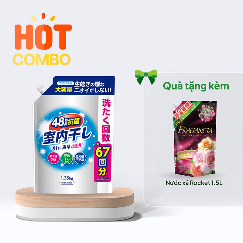 Combo siêu hời mua Nước giặt kháng khuẩn khử mùi Daiichi hương hoa túi 1.35kg tặng Nước xả Rocket 1.5L