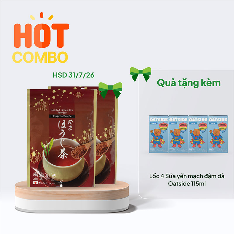 Combo mua 1 tặng 1 Bột trà rang Houjicha Nhật Bản Kanes 50g (HSD: 31/7/26) tặng thêm Lốc 4 Sữa yến mạch đậm đà Oatside 115ml