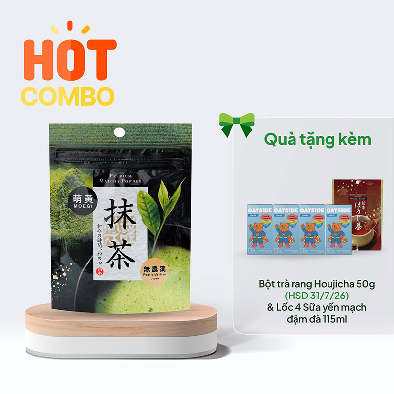 Combo mua Bột Matcha Premium Kanes 30g tặng Bột trà rang Houjicha Kanes 50g (HSD:31/7/26) & Lốc 4 Sữa yến mạch đậm đà 115ml