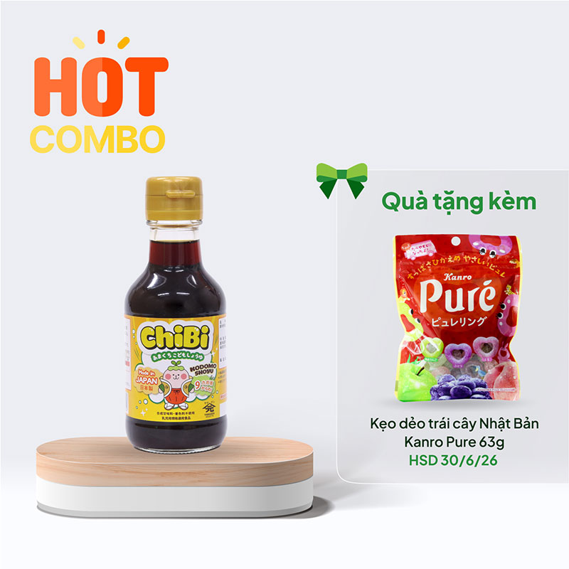 Combo siêu hời mua Nước tương Chibi Nhật Bản cho bé 150ml tặng Kẹo dẻo trái cây Nhật Bản Kanro Pure 63g (HSD: 30/6/26)