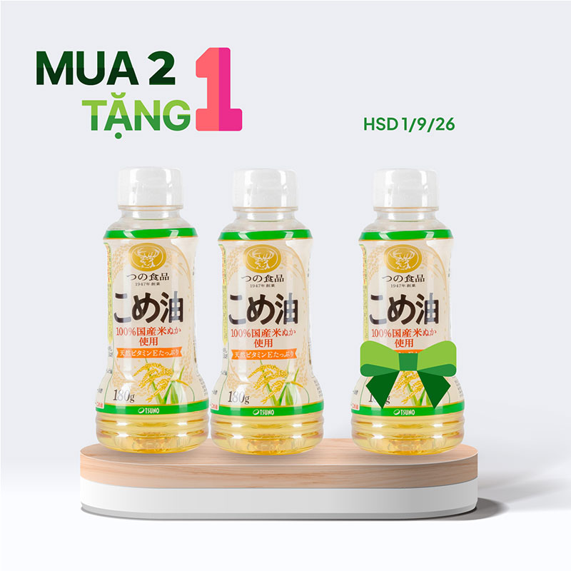 Combo siêu hời mua 2 tặng 1 Dầu gạo Nhật Bản nguyên chất Tsuno 180g (196ml) - HSD: 1/9/2026