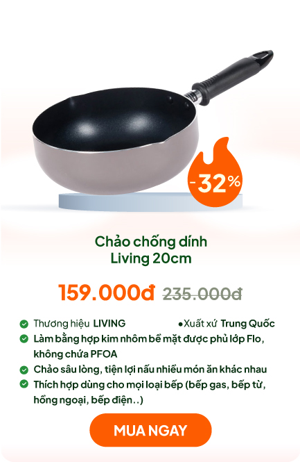 Chảo chống dính Living 20cm Sâu lòng, dùng được bếp từ