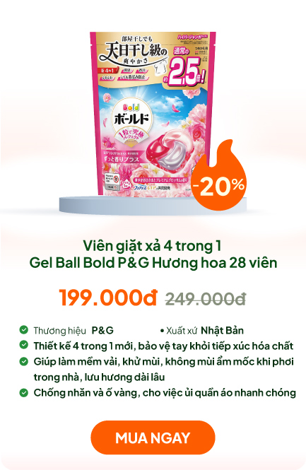 Viên giặt xả khử mùi, chống nhăn, ố vàng 4 trong 1 Gel Ball Bold P&G Hương hoa 28 viên