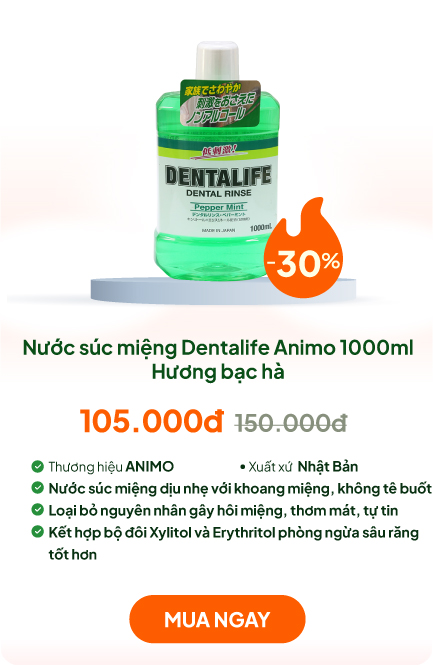 Nước súc miệng Nhật Bản không cồn dịu nhẹ Dentalife Animo 1000ml Hương bạc hà