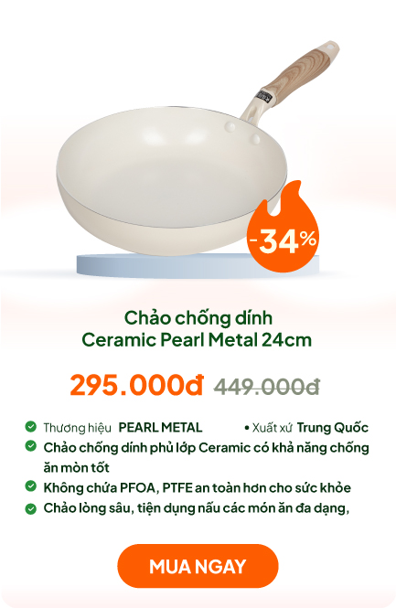 Chảo chống dính Ceramic Pearl Metal 24cm Sâu lòng, không chứa PFOA, PTFE, dùng được bếp từ