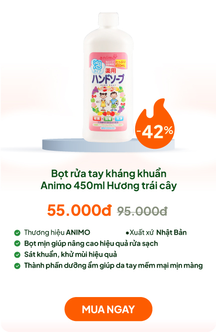 Dung dịch rửa tay, nước rửa tay tạo bọt Nhật Bản kháng khuẩn Animo 450ml Hương trái cây