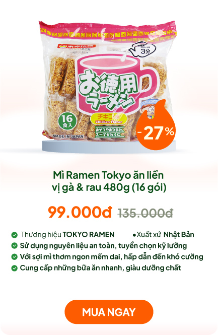 Mì Ramen Tokyo ăn liền vị gà & rau 480g (16 gói)