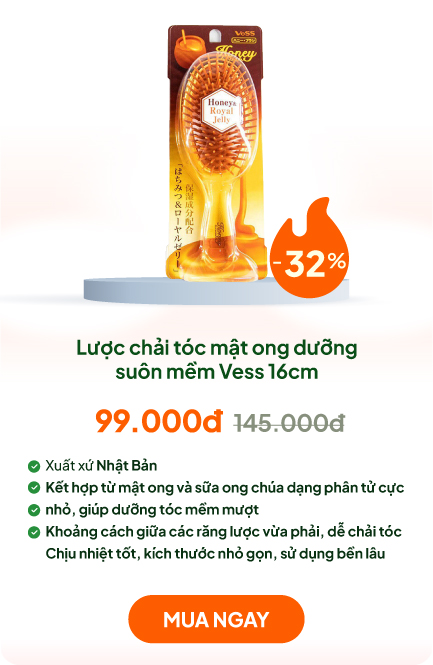 Lược chải tóc mật ong dưỡng suôn mềm Vess 16cm