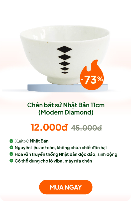 Chén bát sứ Nhật Bản, chén bát ăn cơm 11cm (Modern Diamond), dùng được lò vi sóng