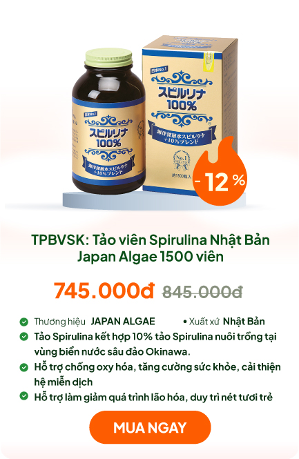 TPBVSK: Tảo viên Spirulina Nhật Bản vùng biển nước sâu Japan Algae 1500 viên, tăng đề kháng, giảm lão hóa