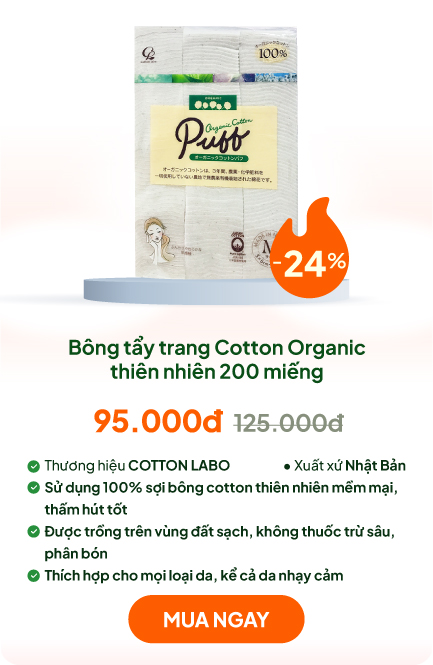 Bông tẩy trang Cotton Organic thiên nhiên 200 miếng size M