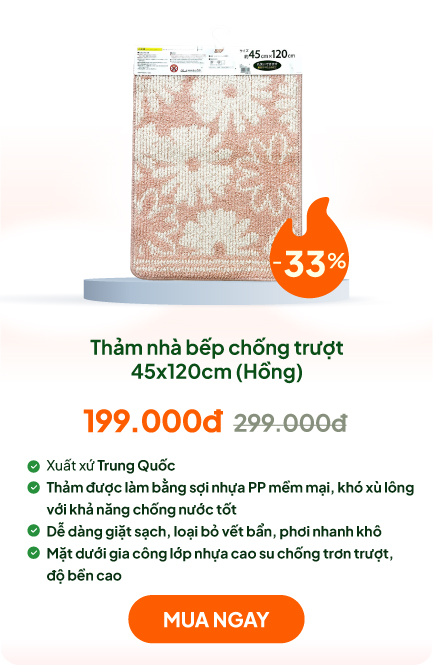 Thảm nhà bếp chống trượt 45x120cm (Hồng)