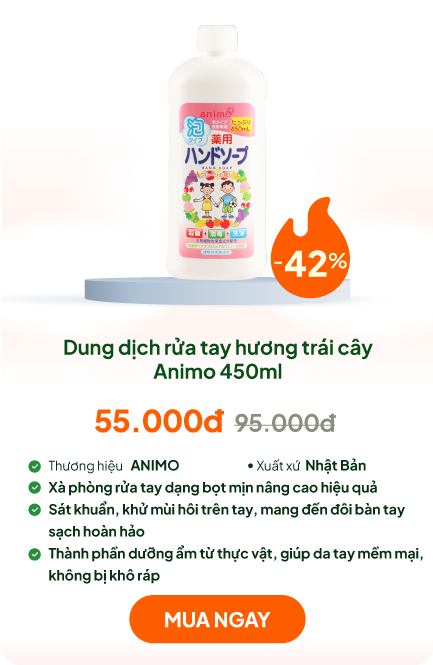 Dung dịch rửa tay, nước rửa tay tạo bọt Nhật Bản kháng khuẩn Animo 450ml Hương trái cây