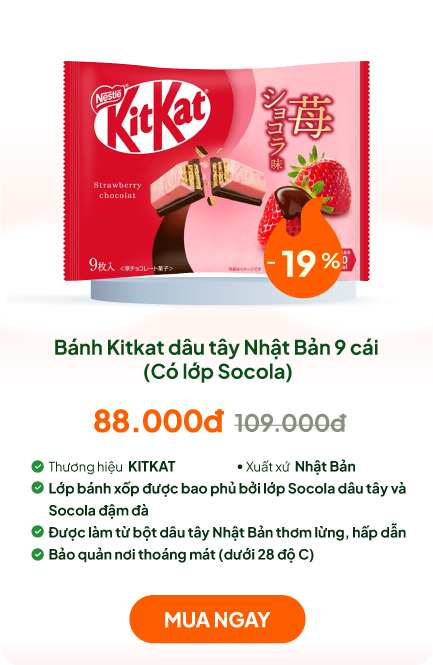 Bánh Kitkat dâu tây Nhật Bản 9 cái (Có lớp Socola)