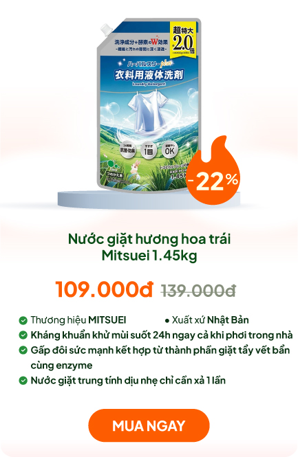 Nước giặt kháng khuẩn khử mùi Mitsuei Hương hoa trái 1.45kg 