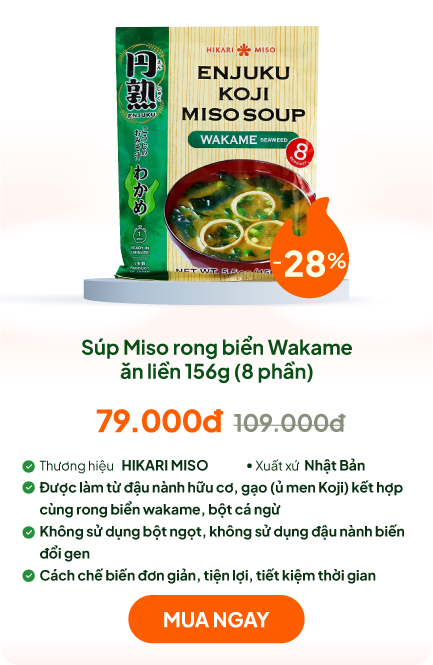 Súp Miso rong biển Wakame ăn liền Hikari Miso Enjuku 156g (8 phần)