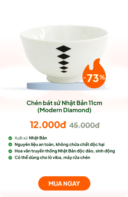 Chén bát sứ Nhật Bản, chén bát ăn cơm 11cm (Modern Diamond), dùng được lò vi sóng