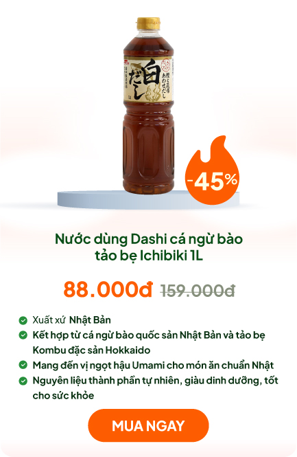 Nước dùng Dashi Nhật Bản cá ngừ bào tảo bẹ Ichibiki 1L