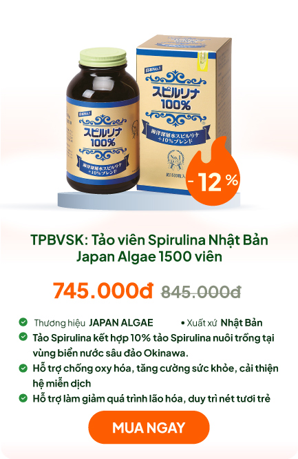 TPBVSK: Tảo viên Spirulina Nhật Bản vùng biển nước sâu Japan Algae 1500 viên, tăng đề kháng, giảm lão hóa