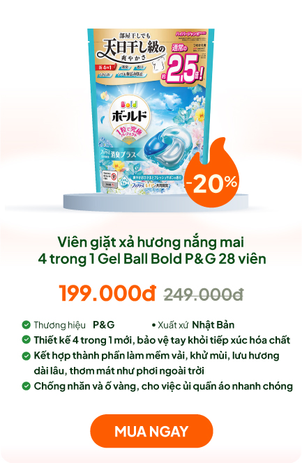 Viên giặt xả khử mùi, chống nhăn, ố vàng 4 trong 1 Gel Ball Bold P&G hương nắng mai 28 viên