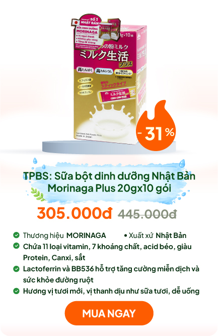 TPBS: Sữa bột dinh dưỡng Nhật Bản Morinaga Plus 20gx10 gói