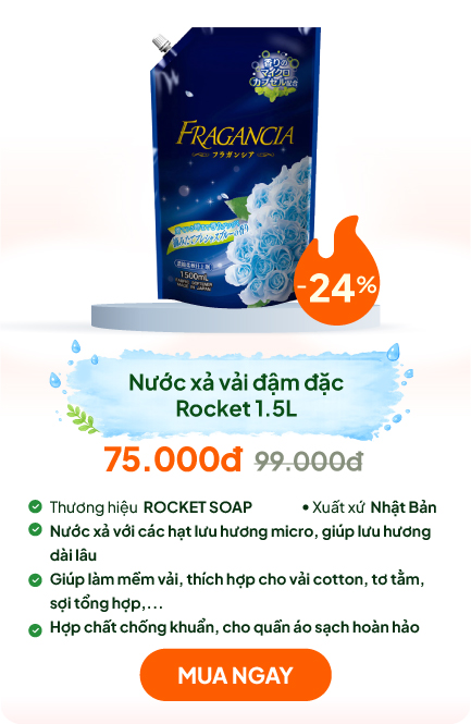 Nước xả đậm đặc làm mềm vải Rocket 1.5L Lưu hương tươi mát dài lâu