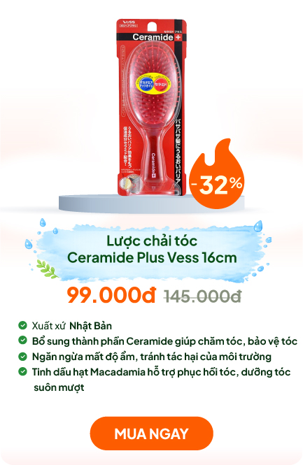 Lược chải tóc Ceramide Plus chăm sóc tóc hư tổn Vess 16cm