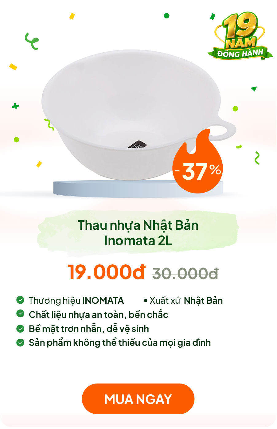 Thau nhựa Nhật Bản Inomata 2L (Trắng)
