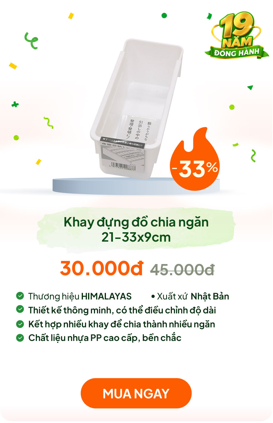 Khay đựng đồ chia ngăn tủ tùy chỉnh độ dài 21-33x9cm