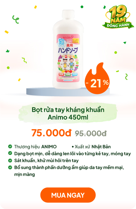 Dung dịch rửa tay, nước rửa tay tạo bọt Nhật Bản kháng khuẩn Animo 450ml Hương trái cây