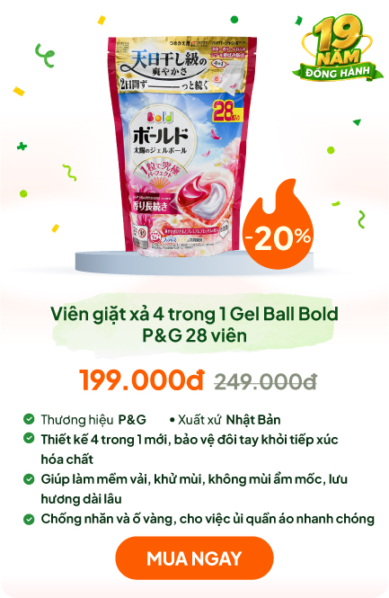 Viên giặt xả khử mùi, chống nhăn, ố vàng 4 trong 1 Gel Ball Bold P&G Hương hoa 28 viên