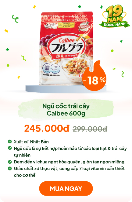 TPBS: Ngũ cốc trái cây Nhật Bản Calbee 600g, giàu chất xơ, vitamin