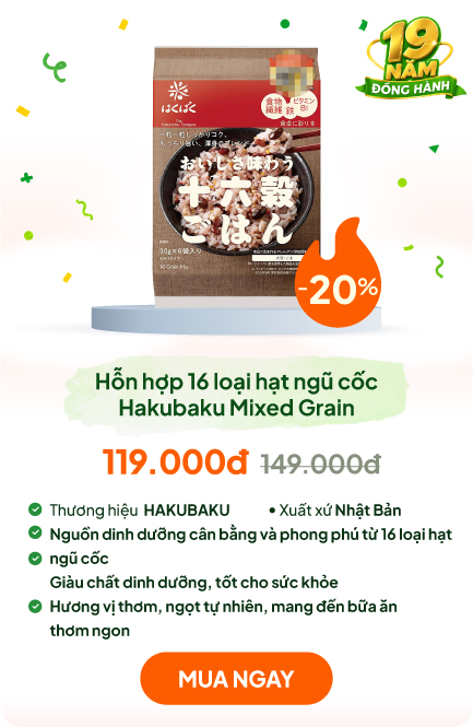 Hỗn hợp 16 loại hạt ngũ cốc Nhật Bản Hakubaku Mixed Grain 180g (30gx6 gói)