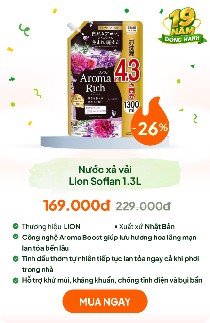 Nước xả vải Nhật Bản tinh dầu thơm lưu hương dài lâu khử mùi kháng khuẩn hương hoa lãng mạn Lion Soflan 1.3L