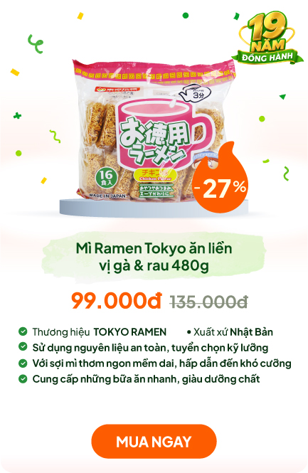 Mì Ramen Tokyo ăn liền vị gà & rau 480g (16 gói)