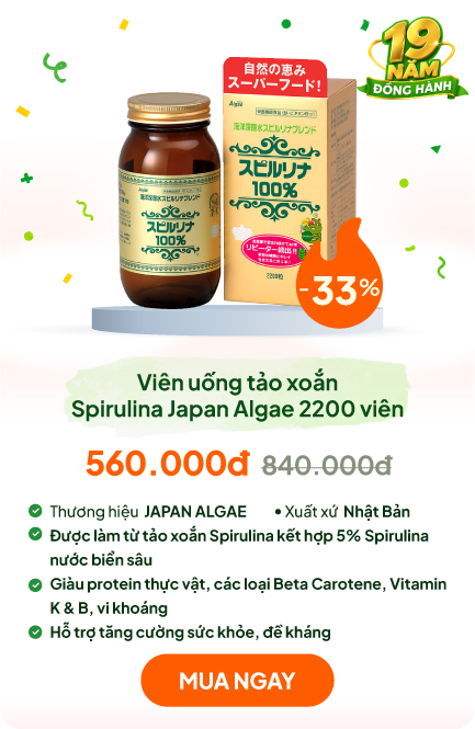 TPBVSK: Viên uống tảo xoắn Spirulina 100% Nhật Bản Japan Algae 2200 viên, tăng sức khỏe, cải thiện tiêu hóa