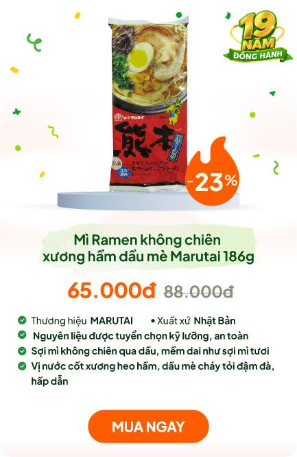 Mì Ramen không chiên Nhật Bản xương hầm dầu mè cháy tỏi Marutai 186g 