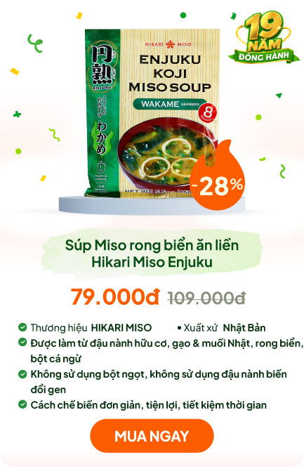 Súp Miso rong biển Wakame Nhật Bản ăn liền Hikari Miso Enjuku 156g (8 phần)