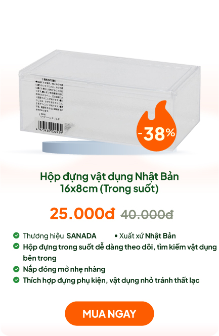 Hộp đựng vật dụng, phụ kiện, trang sức Nhật Bản 16x8cm (Trong suốt)