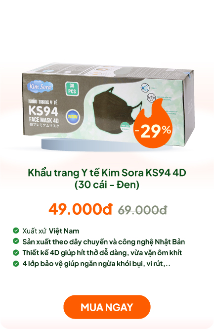 Khẩu trang Y tế Kim Sora KS94 4D 4 lớp, chống bụi, vi khuẩn, virus (30 cái - Đen)