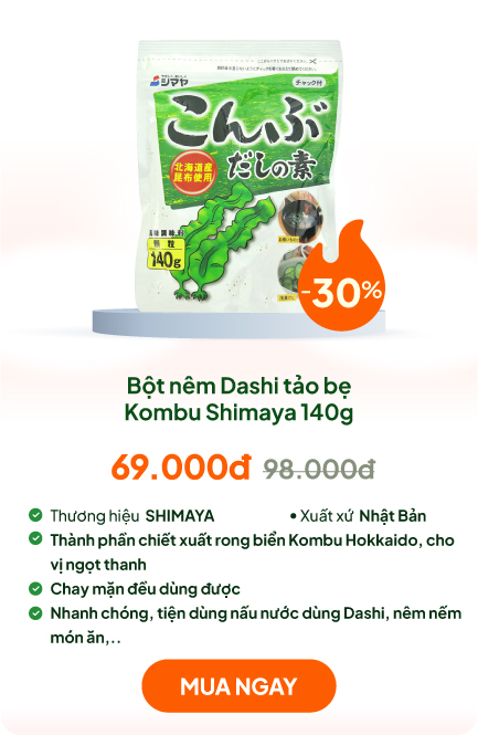 Bột nêm Dashi tảo bẹ Kombu Shimaya Nhật Bản 140g