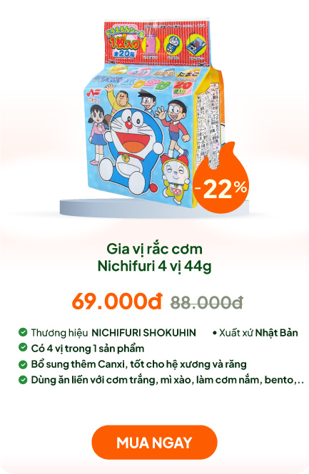 Gia vị rắc cơm Nhật Bản Nichifuri 4 vị  44g (2.2gx20 gói), bổ sung Canxi